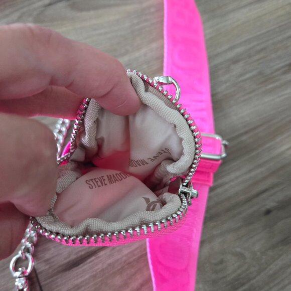 Steve Madden NEON Pink Shoulder Strap Handbag Chain Strap Pouch Attachable - Picture 3 of 9